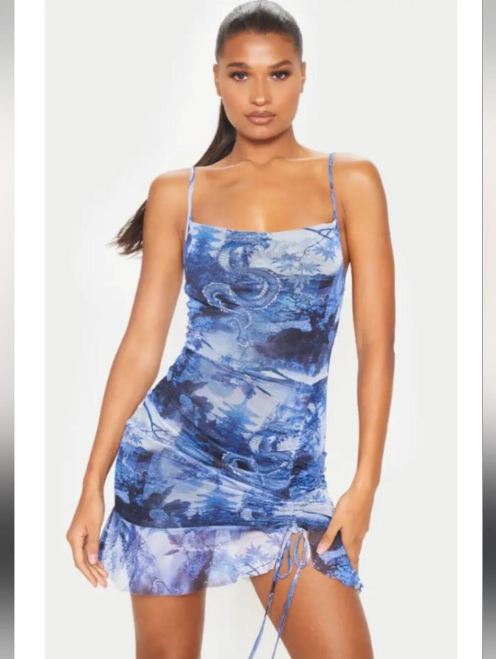 NWT Pretty Little Things Dragon Print Mesh Ruched Dress